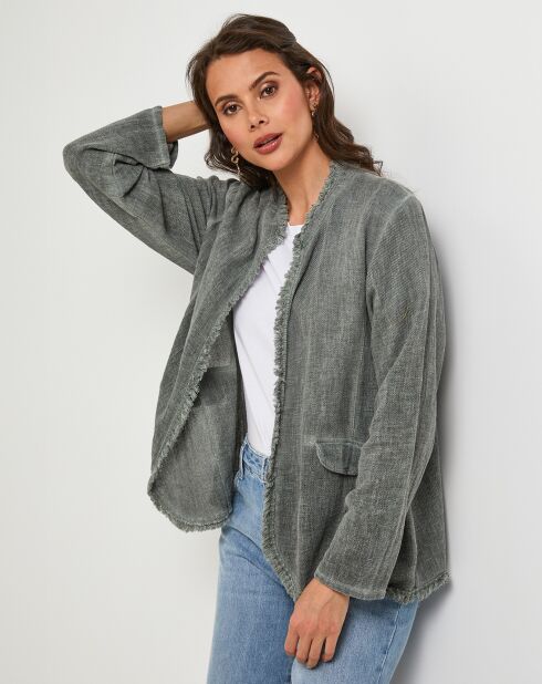 Manon kaki jas van linnen en katoen