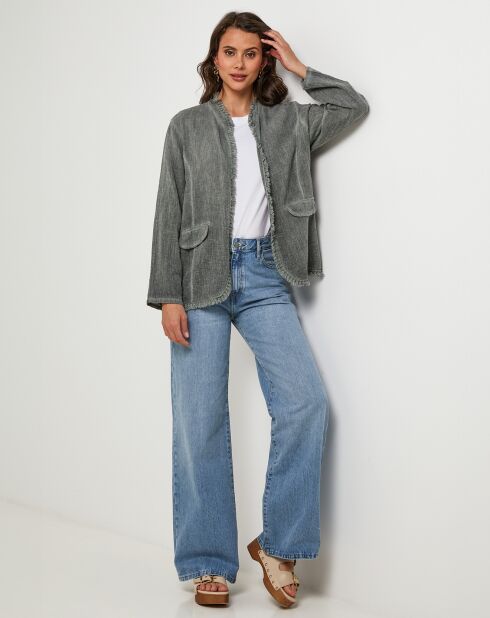 Manon kaki jas van linnen en katoen