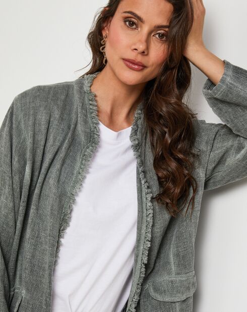 Manon kaki jas van linnen en katoen