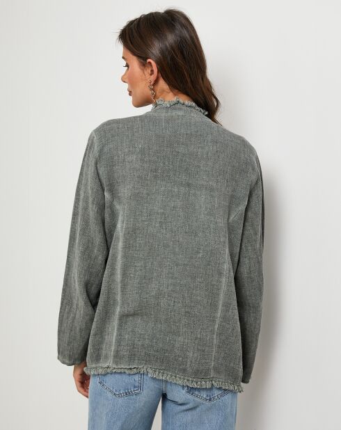 Manon kaki jas van linnen en katoen