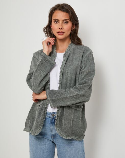 Manon kaki jas van linnen en katoen