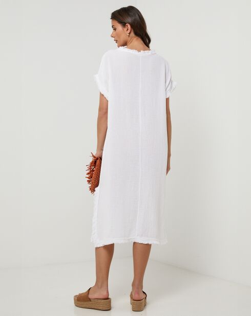Félicie weißes Kleid aus Leinen und Baumwolle