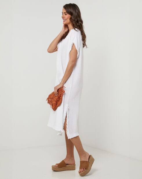 Félicie weißes Kleid aus Leinen und Baumwolle