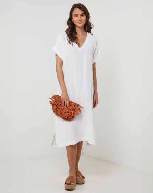 Félicie weißes Kleid aus Leinen und Baumwolle