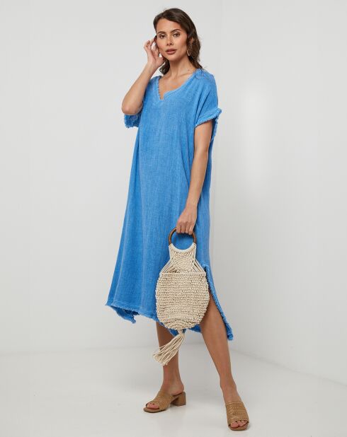 Félicie indigofarbenes Kleid aus Leinen und Baumwolle