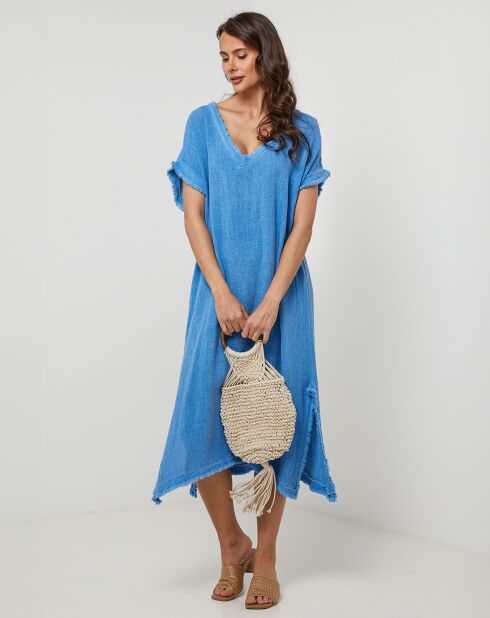 Félicie indigofarbenes Kleid aus Leinen und Baumwolle