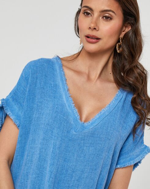 Félicie indigofarbenes Kleid aus Leinen und Baumwolle