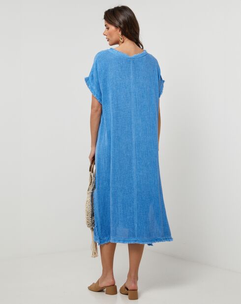 Félicie indigofarbenes Kleid aus Leinen und Baumwolle
