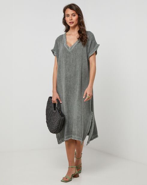Vestido caqui de lino y algodón Felicie
