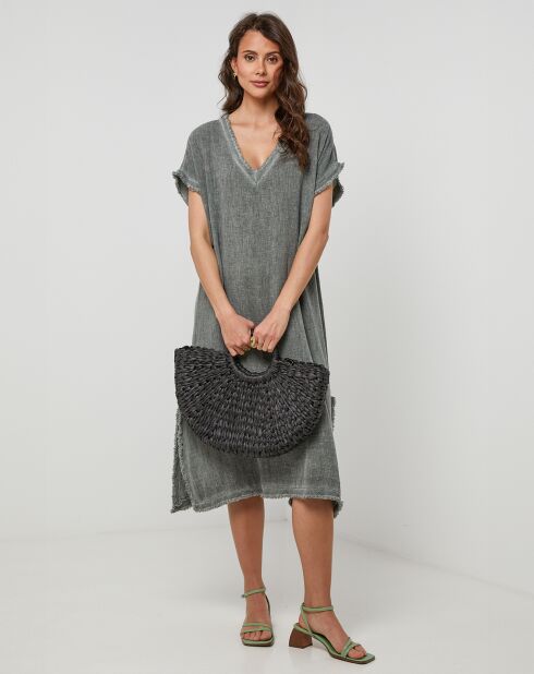 Vestido caqui de lino y algodón Felicie