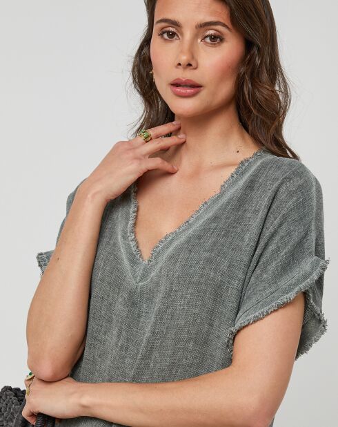 Vestido caqui de lino y algodón Felicie