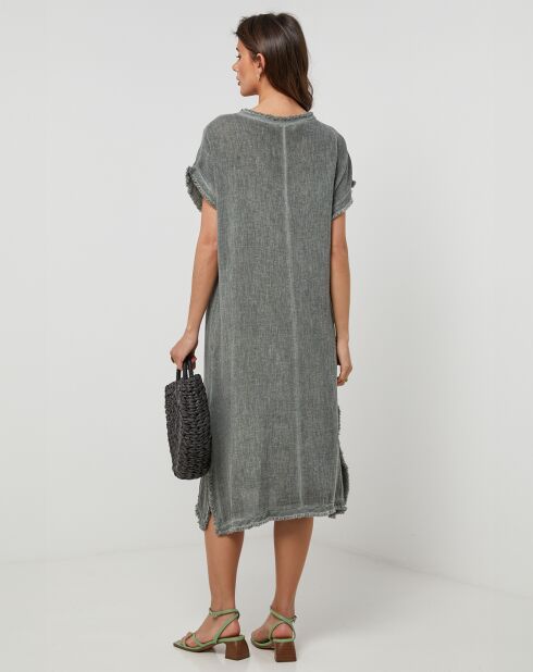 Vestido caqui de lino y algodón Felicie