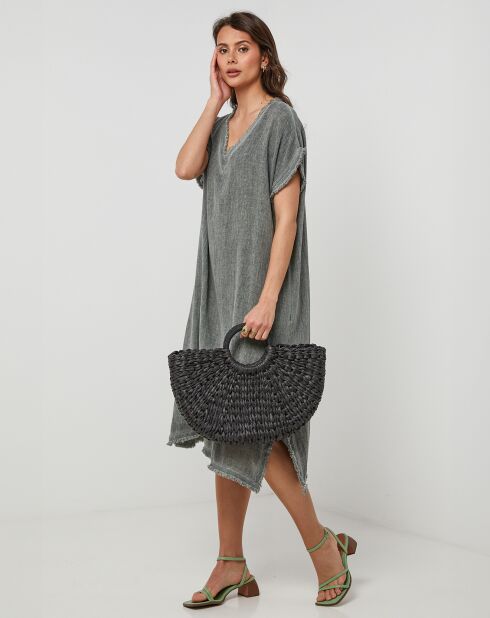 Vestido caqui de lino y algodón Felicie