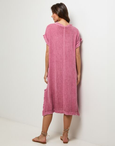 Félicie rosafarbenes Kleid aus Leinen und Baumwolle
