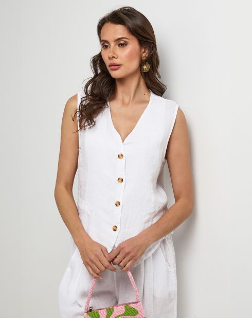 Gilet 100% Lin Léa blanc