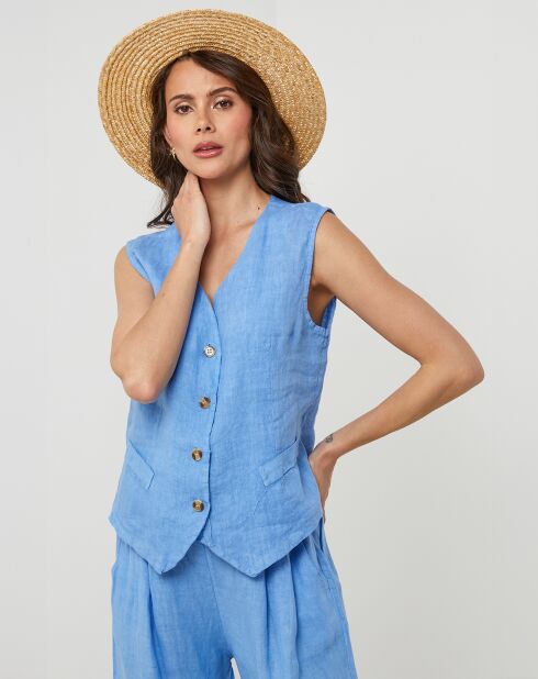 Gilet 100% Lin Léa indigo
