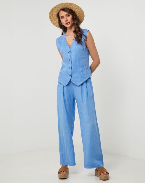 Gilet 100% Lin Léa indigo