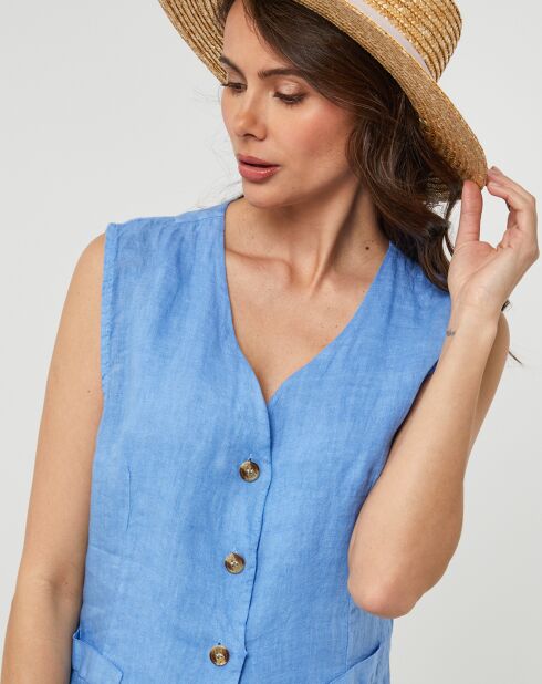 Gilet 100% Lin Léa indigo