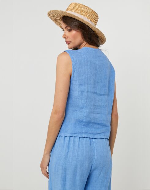 Gilet 100% Lin Léa indigo