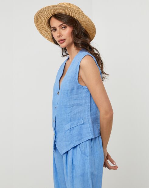 Gilet 100% Lin Léa indigo