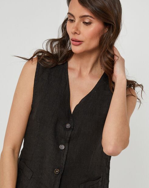 Gilet 100% Lin Léa noir