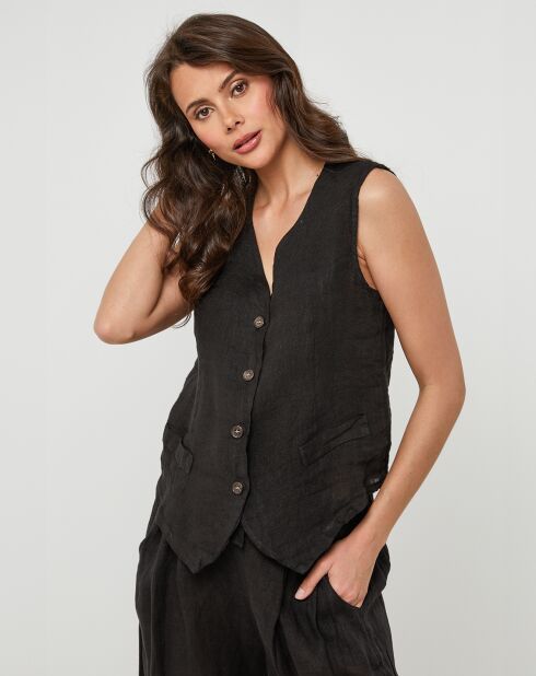 Gilet 100% Lin Léa noir