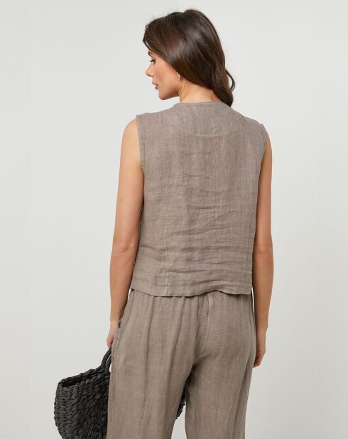 Léa taupe vest van 100% linnen