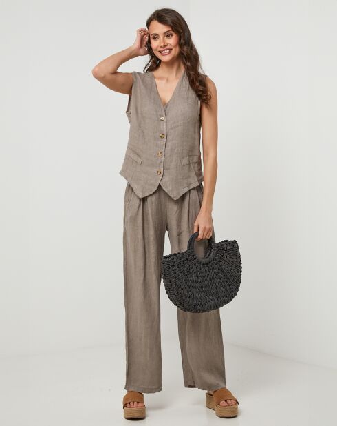 Léa taupe vest van 100% linnen