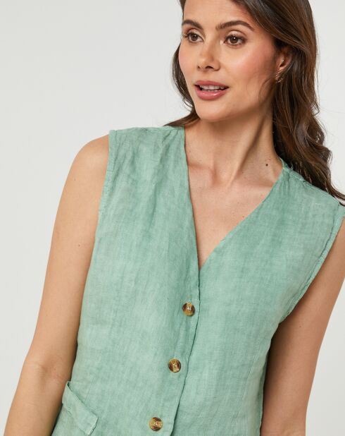 Gilet 100% Lin Léa vert