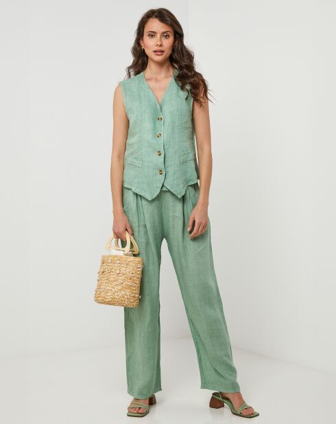 Léa groen vest van 100% linnen