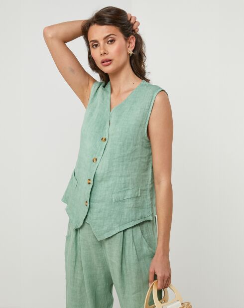 Gilet 100% Lin Léa vert