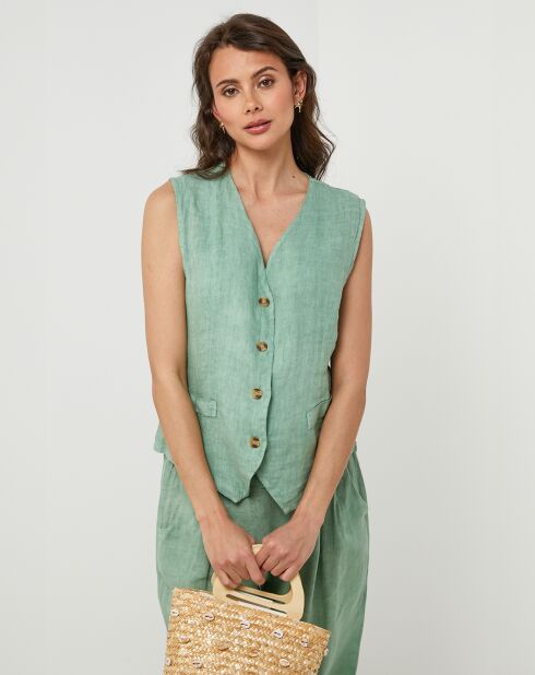 Gilet 100% Lin Léa vert