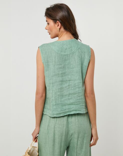 Gilet 100% Lin Léa vert
