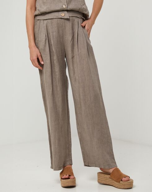 Victoire taupe broek van 100% linnen