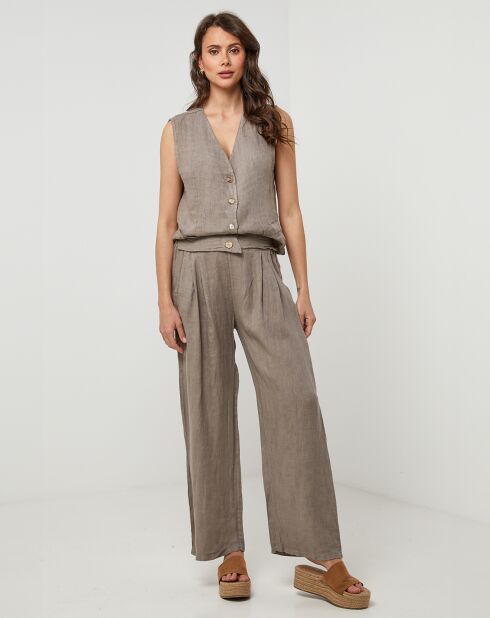 Victoire taupe broek van 100% linnen