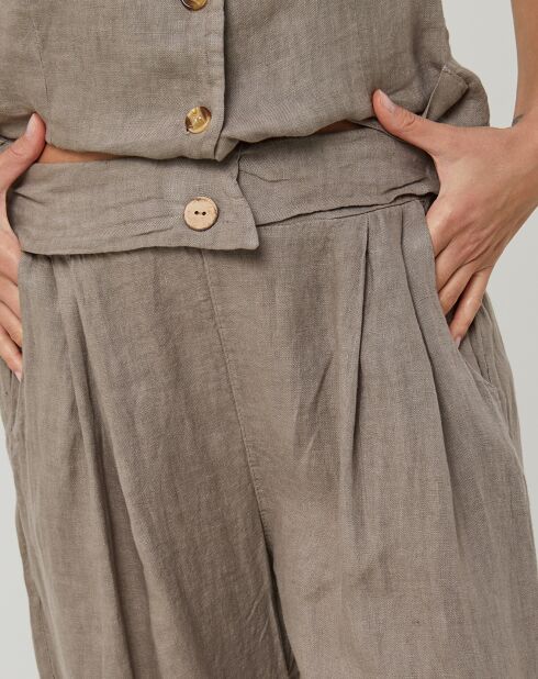 Victoire taupe broek van 100% linnen