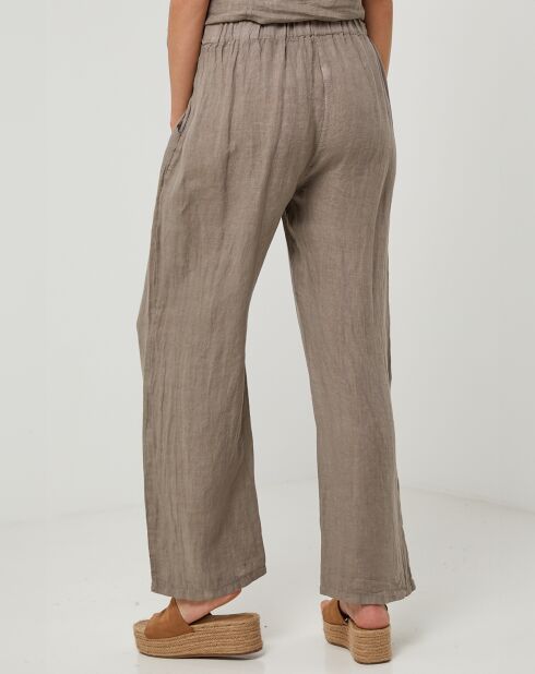 Victoire taupe broek van 100% linnen