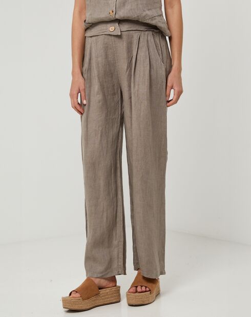 Victoire taupe broek van 100% linnen