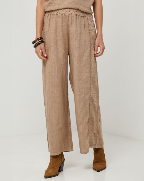 Pantalones Nina camel 100% lino
