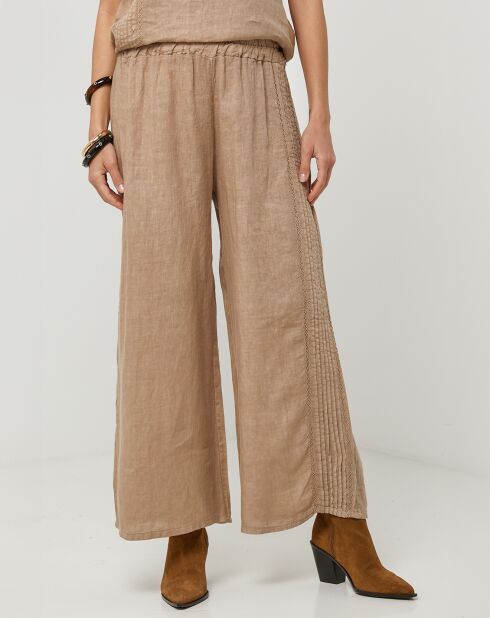Pantalones Nina camel 100% lino