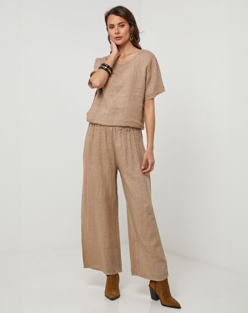 Pantalones Nina camel 100% lino
