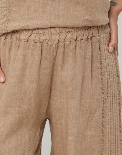Pantalones Nina camel 100% lino