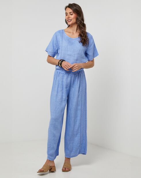 Lucie indigo broek van 100% linnen