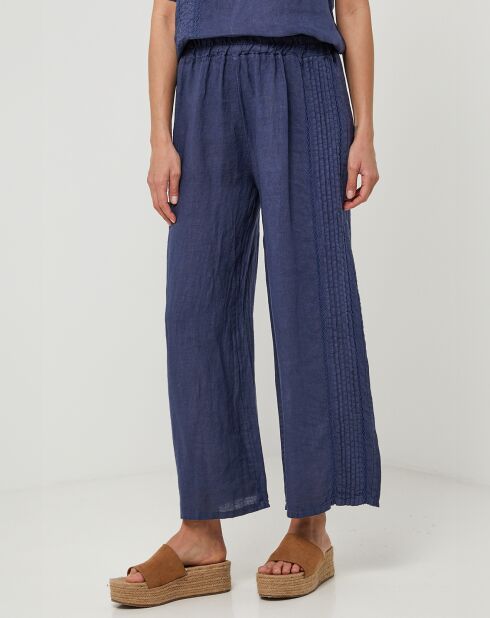 Hose Lucie marine aus 100% Leinen