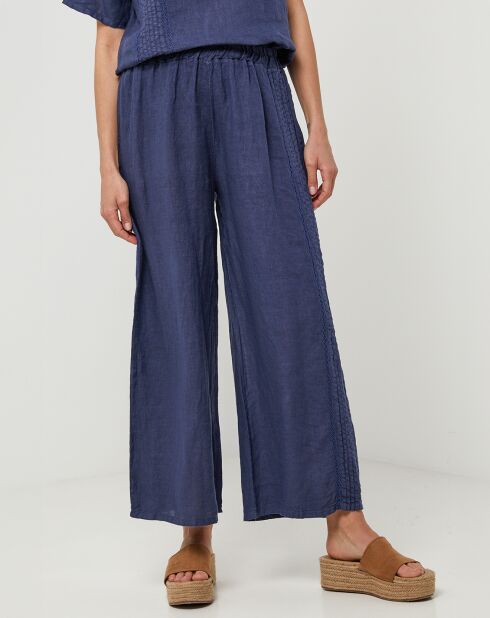Hose Lucie marine aus 100% Leinen