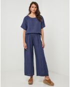 Lucie marine broek van 100% linnen