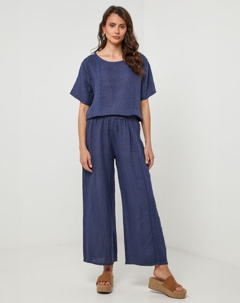 Hose Lucie marine aus 100% Leinen
