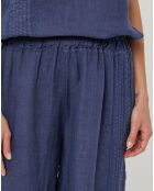 Lucie marine broek van 100% linnen