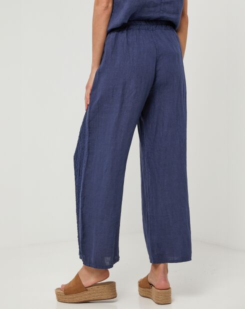 Hose Lucie marine aus 100% Leinen
