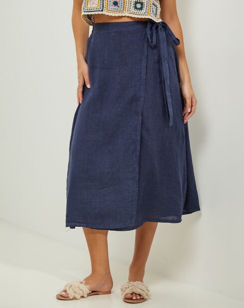 Alix Marine rok van 100% linnen